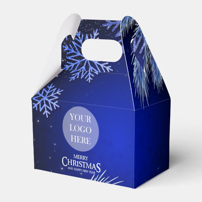 Company Christmas Party Blue Logo Personalized Favor Boxes (Front Side)