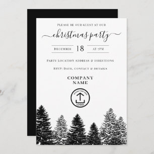 Company Christmas Party Holiday Black White Pines Invitation