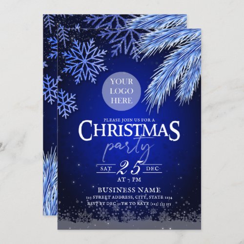 Company Christmas Party Logo Blue Winter Elegant Invitation