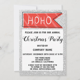 Company Christmas Party Red & Gray Silver Glitter Invitation