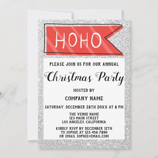 Company Christmas Party Red & Gray Silver Glitter Invitation (Front)
