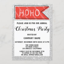 Company Christmas Party Red & Gray Silver Glitter Invitation