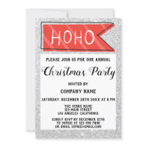 Company Christmas Party Red & Gray Silver Glitter Invitation