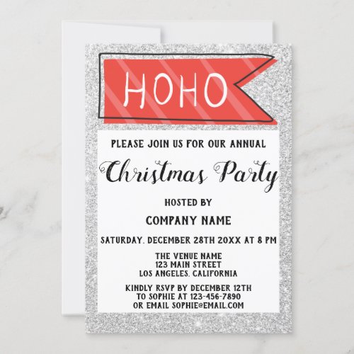 Company Christmas Party Red  Gray Silver Glitter Invitation