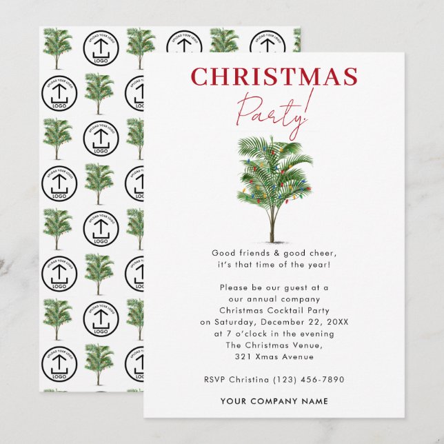 Company Christmas Party Tropical Palm Tree Invitation (Front/Back)