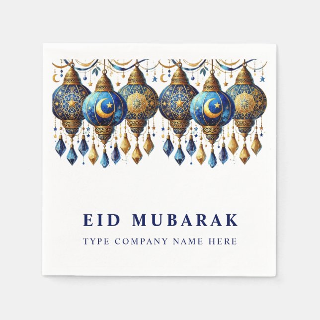Company Corporate Eid Mubarak Holiday Postcard Napkins (Front)