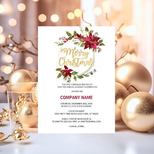 Company CORPORATE Red White Gold Poinsettia PARTY Holiday Card