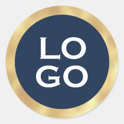 Company Custom Logo  Gold Frame on Navy Blue Classic Round Sticker