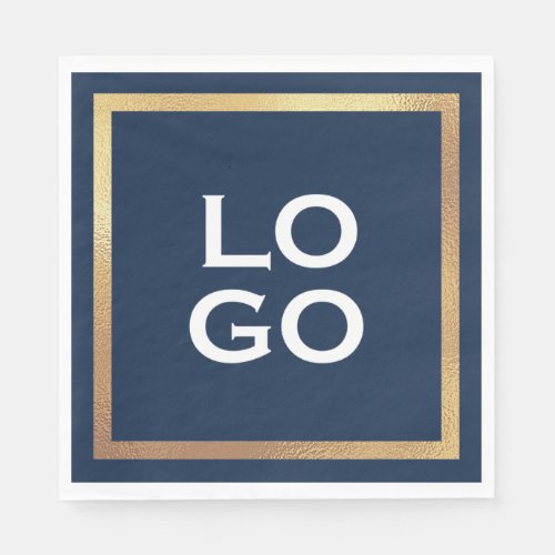 Company Custom Logo  Gold Frame on Navy Blue Napkins