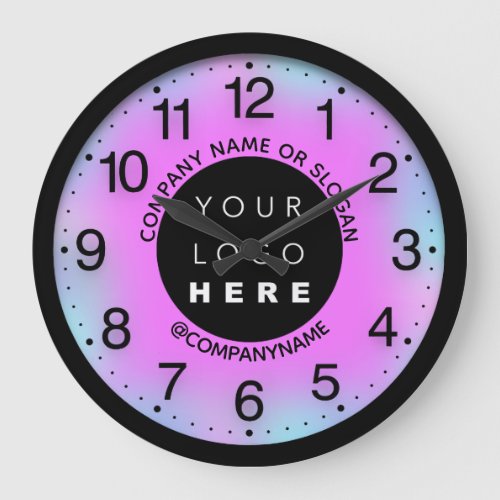 Company Custom Logo Pink Blue Name Slogan  Large Clock
