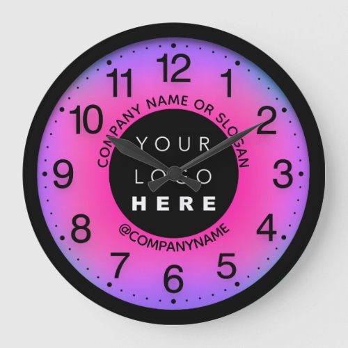 Company Custom Logo Pink Purple Name Slogan  Large Clock