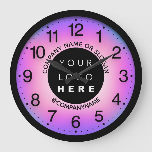 Company Custom Logo Pink White Name Slogan   Large Clock (Front)