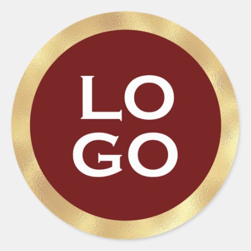 Company Custom Logo with Gold Frame on Burgundy Classic Round Sticker