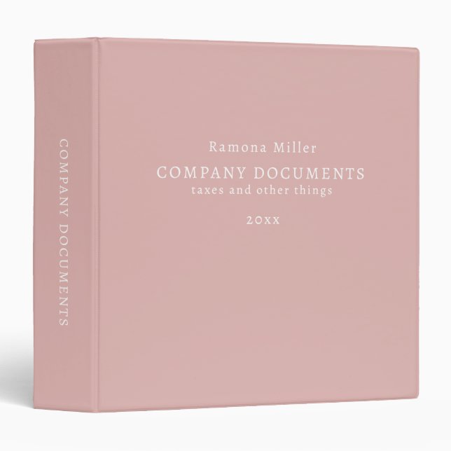 Company Documents Dusty Pink office suplies 3 Ring Binder (Front/Spine)