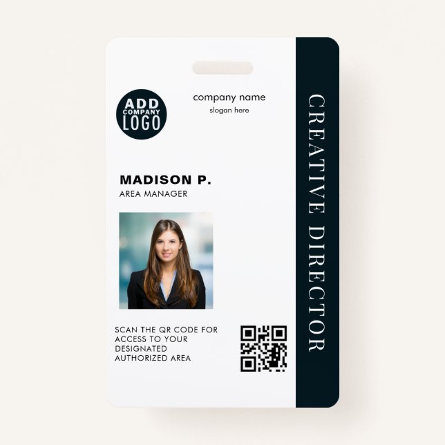 Company Employee ID Custom QR Code Photo Badge (Front)