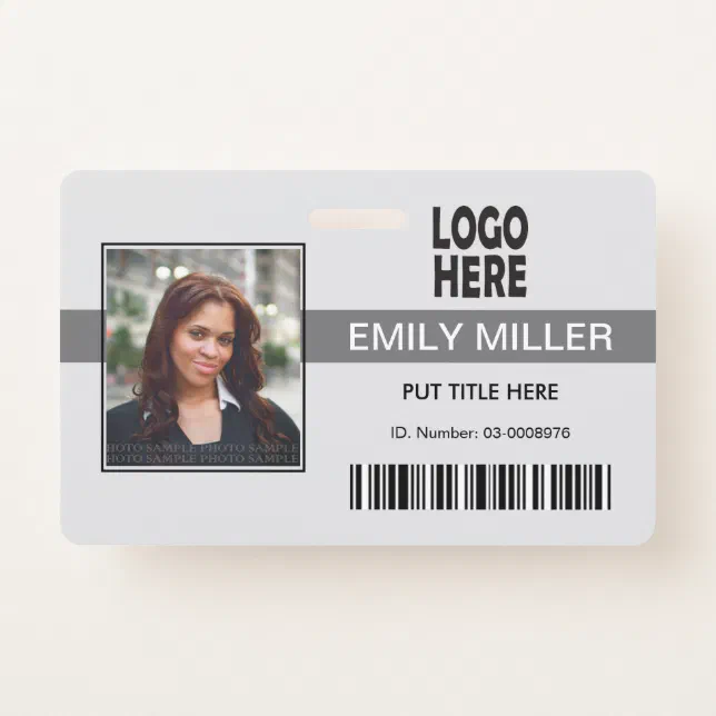 Company employee logo and barcode photo template badge | Zazzle