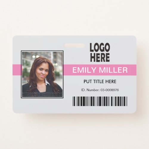 Company employee logo barcode pink photo template badge