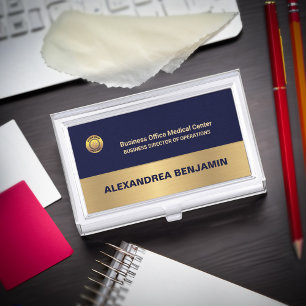 Company Employee Logo Gold Navy Blue Custom Business Card Case