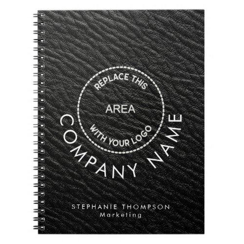 Company Employee Name Logo Black Faux Leather  Notebook