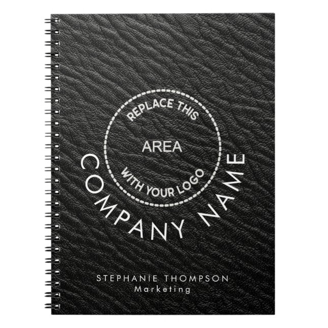 Company Employee Name Logo Black Faux Leather  Notebook (Front)