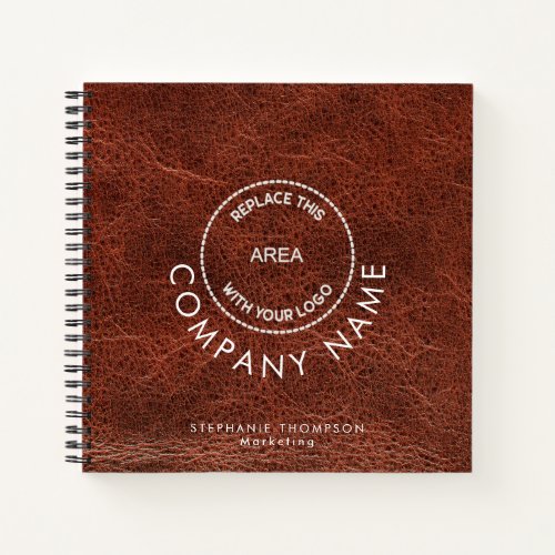 Company Employee Name Logo QR Brown Faux Leather  Notebook