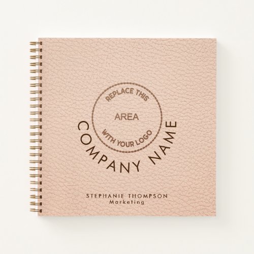 Company Employee Name Logo QR Cream Faux Leather  Notebook