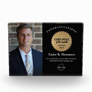 Company Employee of the Month Photo Gold Black Acrylic Award
