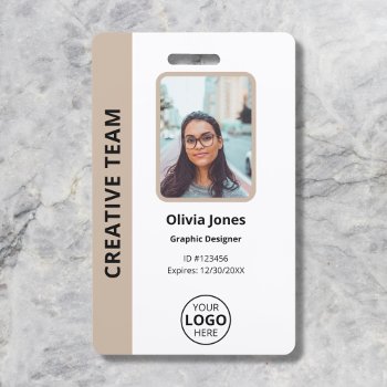 Company Employee Photo Id Qr Code Beige Badge by CrispinStore at Zazzle