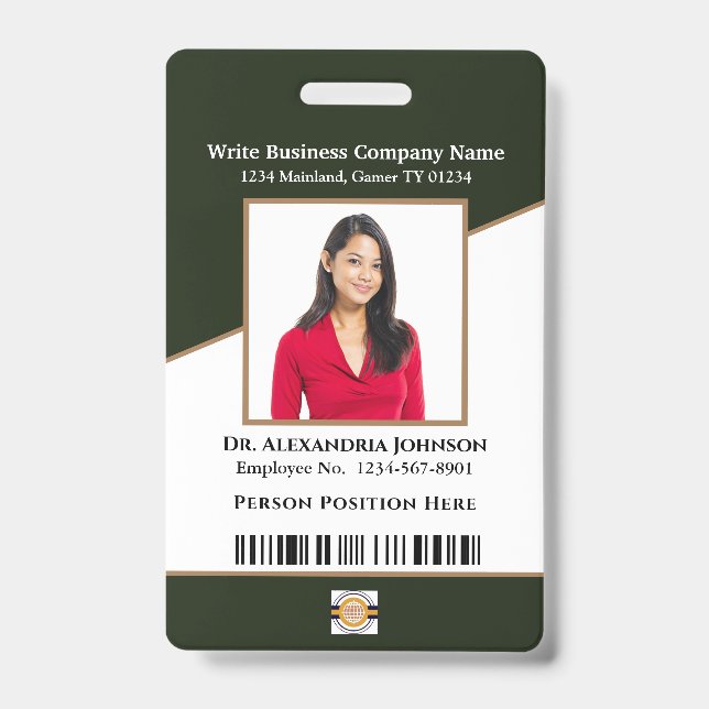 Company Employee Photo Name Barcode Logo ID Custom Badge (Front)