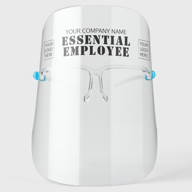 Company ESSENTIAL EMPLOYEE or Your Text Logo Face Shield (Front)