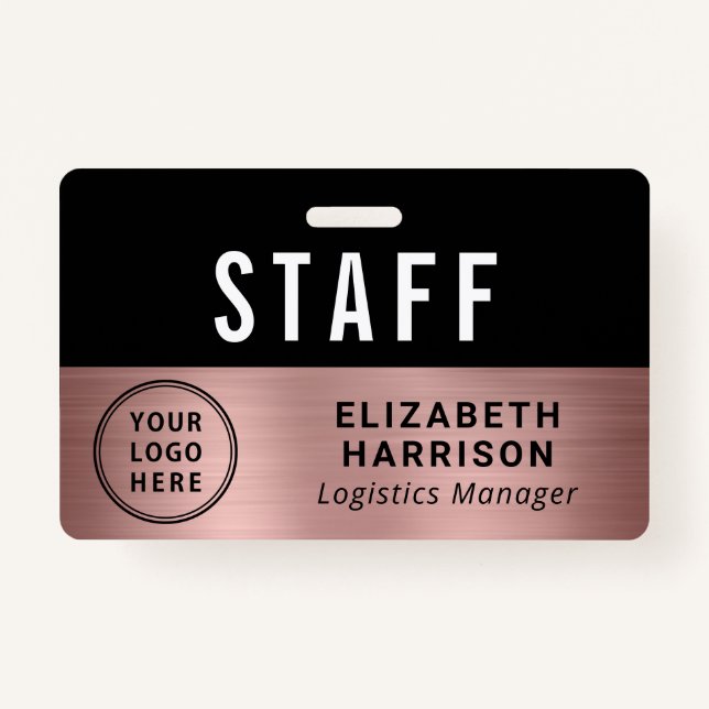 Company Event Logo Staff Employee Rose Gold ID Badge (Front)