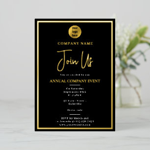 Company Event Party Corporate Annual Black Gold Foil Invitation