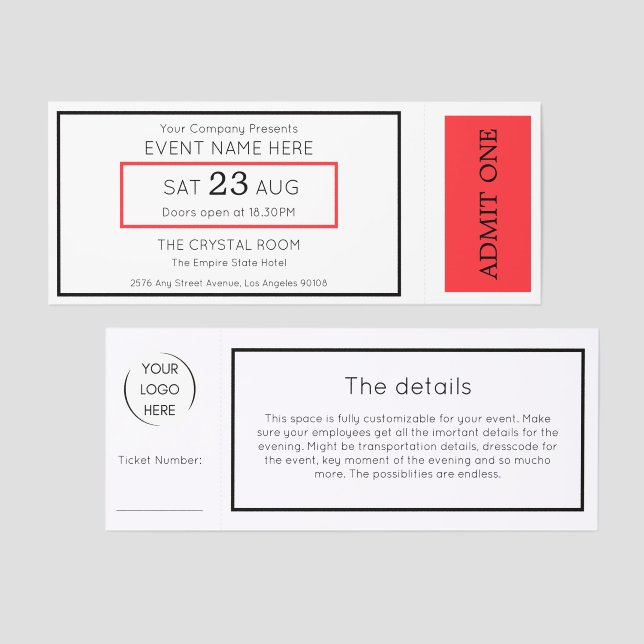Company Event Ticket LOGO Admit One Ticket (Front/Back)