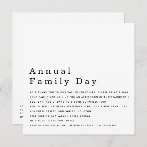 Company Family Day Business Logo White Invitation