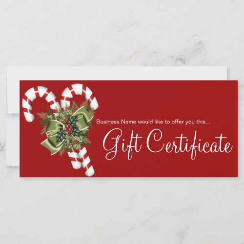 Company Gift Certificate Candy Canes  Green Bow