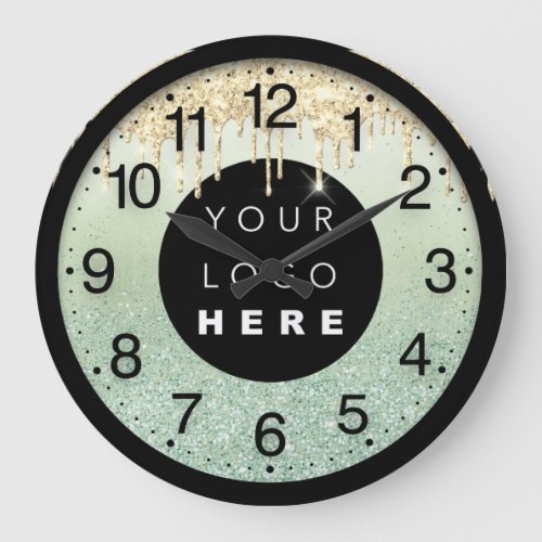 Company Glitter Metalic Blush Drips Logo Large Clock