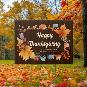 Company Happy Thanksgiving Leaves Brown Yard Sign