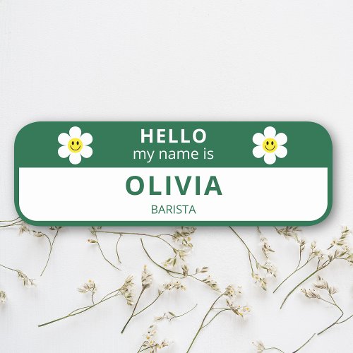 Company Hello Employee Smiley Green Magnetic Name Tag