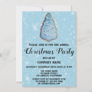 Company Holiday Christmas Party Blue Tree Snow Invitation