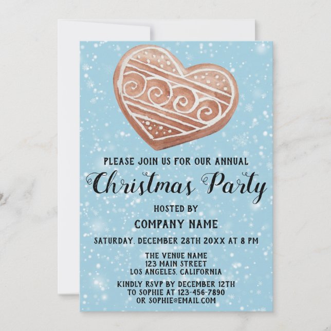 Company Holiday Christmas Party Heart Blue Snow Invitation (Front)