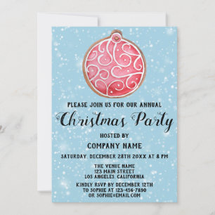Company Holiday Christmas Party Red Ball Blue Snow Invitation
