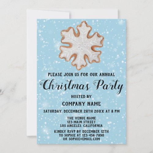 Company Holiday Christmas Party Star Blue Snow Invitation