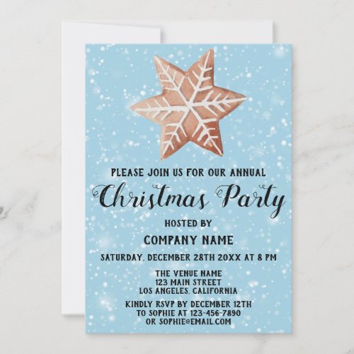 Company Holiday Christmas Party Star Blue Snow Invitation