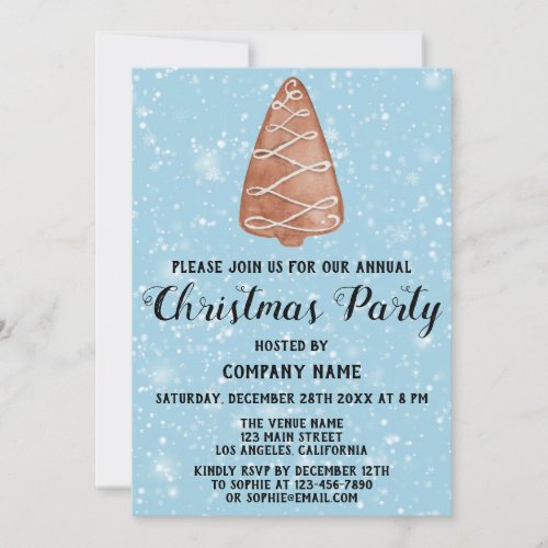 Company Holiday Christmas Party Tree Blue Snow Invitation