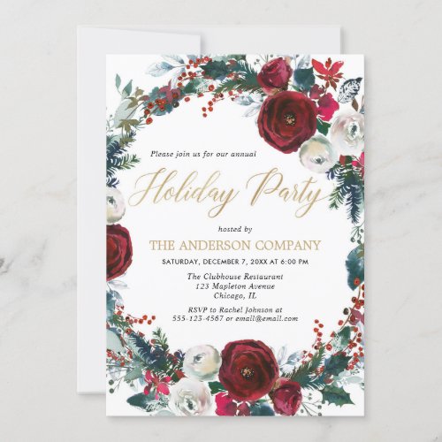 Company Holiday party burgundy gold elegant Invitation