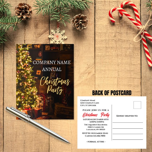 Company Holiday Party Christmas Tree Invitation Postcard (Corporate Holiday Card)