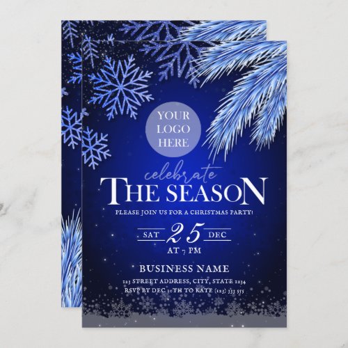 Company Holiday Party Logo Blue Winter Elegant Invitation