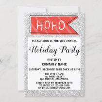 Company Holiday Party Red & Gray Silver Glitter Invitation