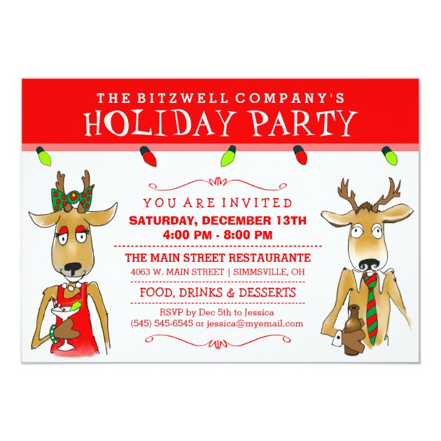 Company Holiday Party Reindeer With Drinks Invite