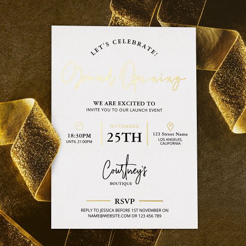 Company Launch Event Corporate White  Gold Foil Invitation